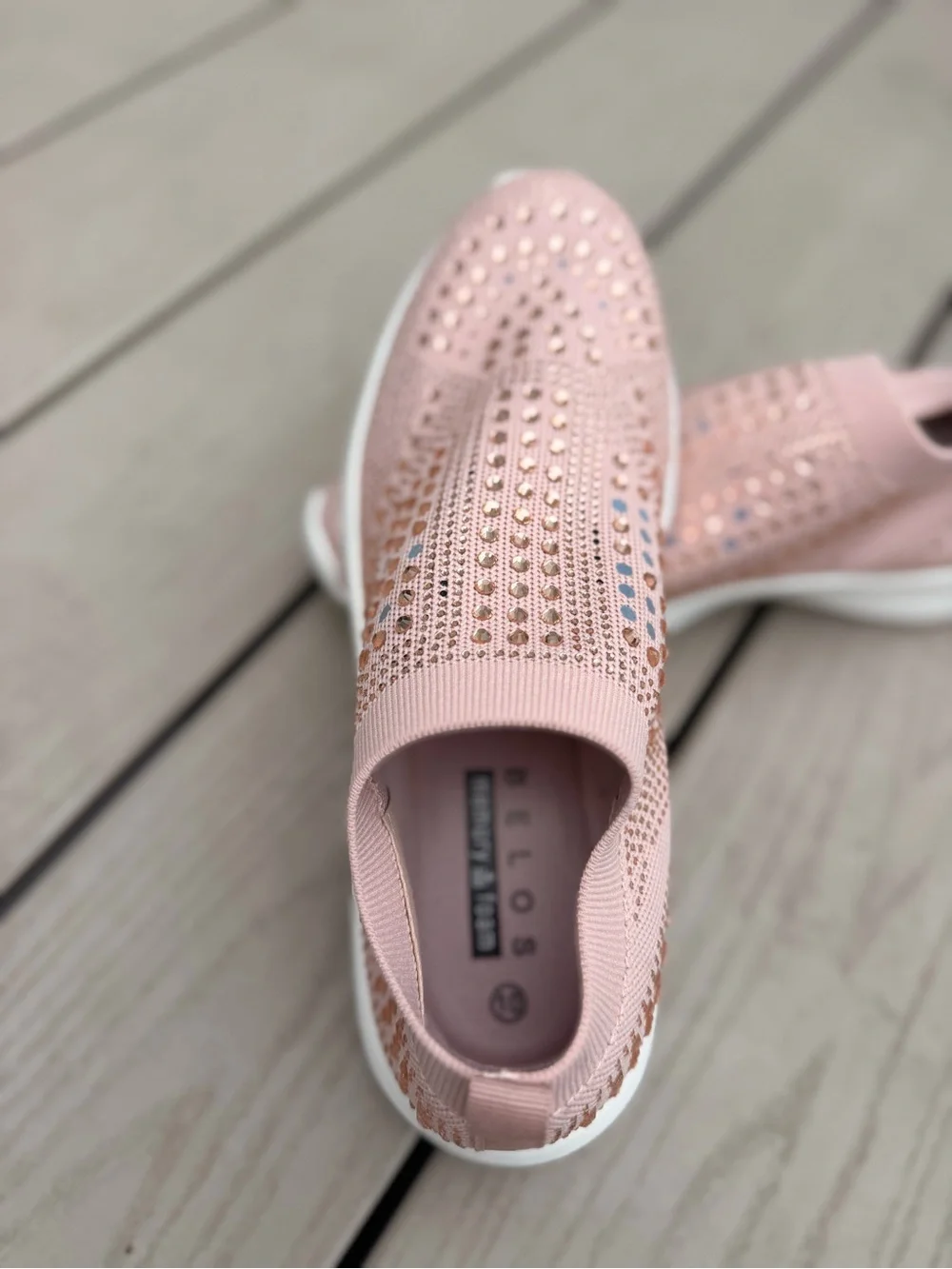 Slip-On Knit Sneakers with Crystal Accents - Blush Pink